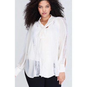 Tie-Neck Blouse W/ Lace Insets plus 22 / 24 Bianca